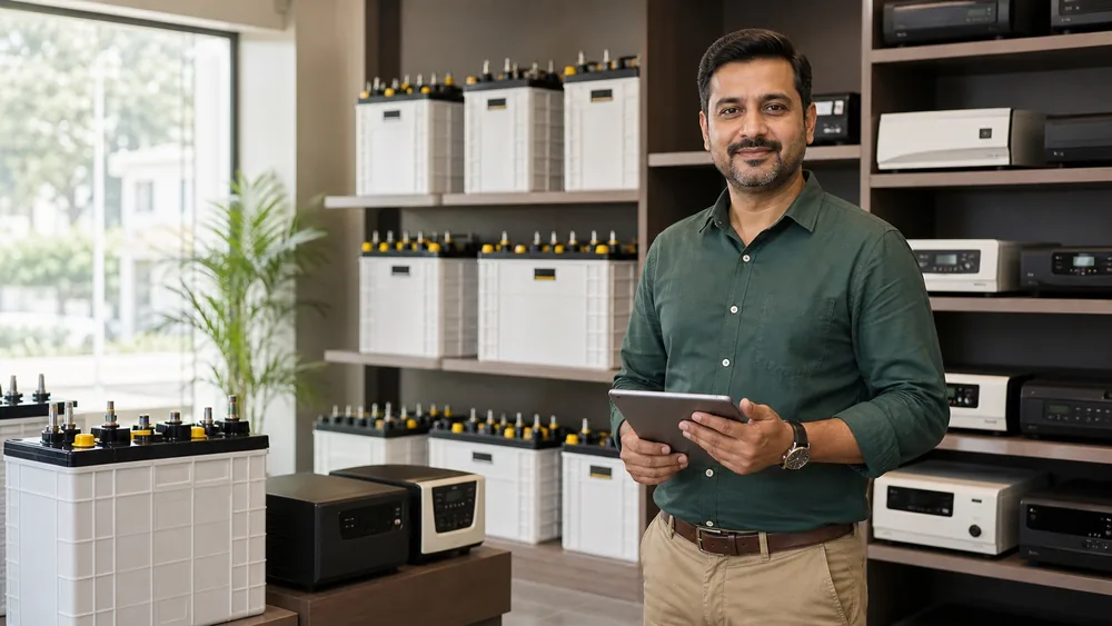 Illustrative battery retailer in a showroom