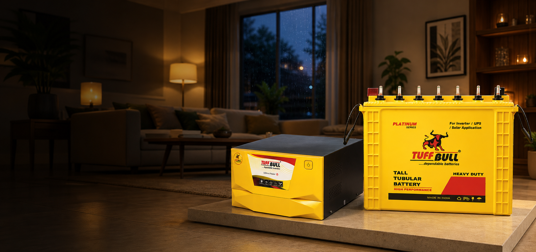 TuffBull inverter and tubular battery home-backup system